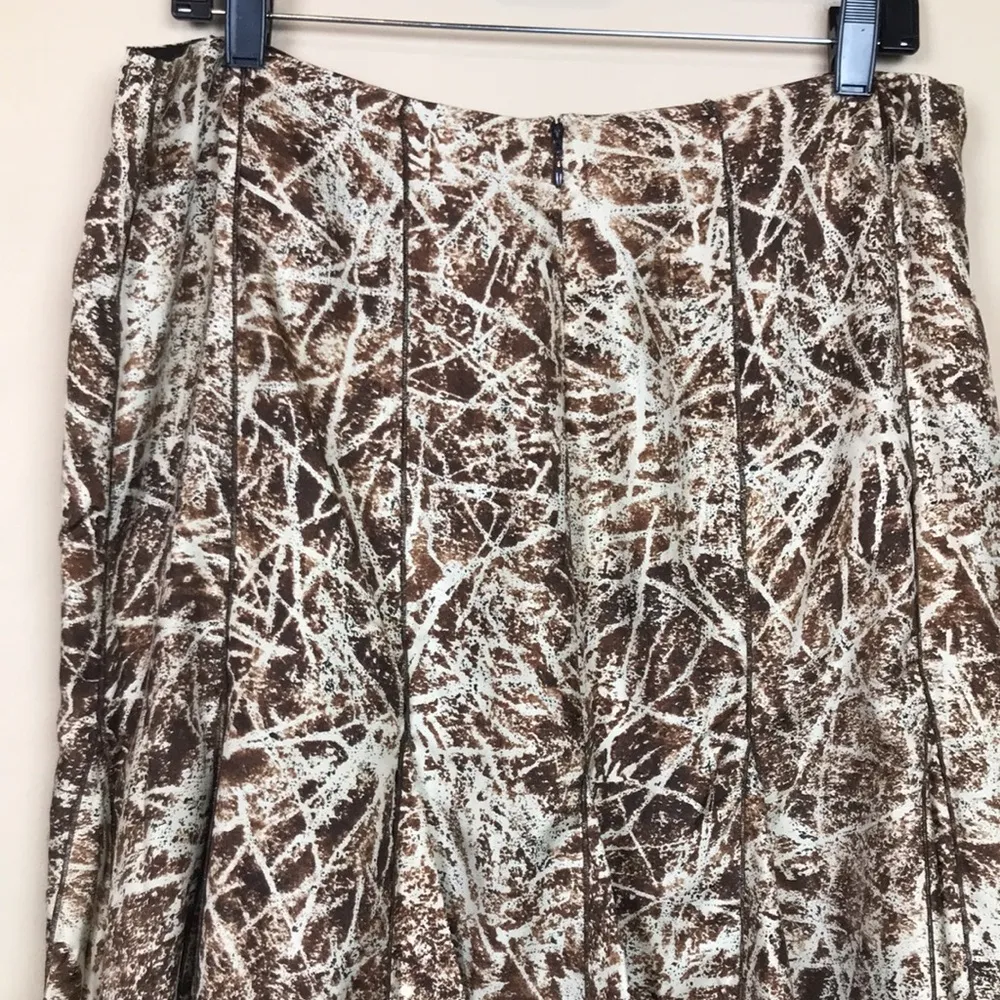 Nine West Women’s Silk Patterned Brown Cream Pleated Fit & Flare Midi Skirt - Image 6