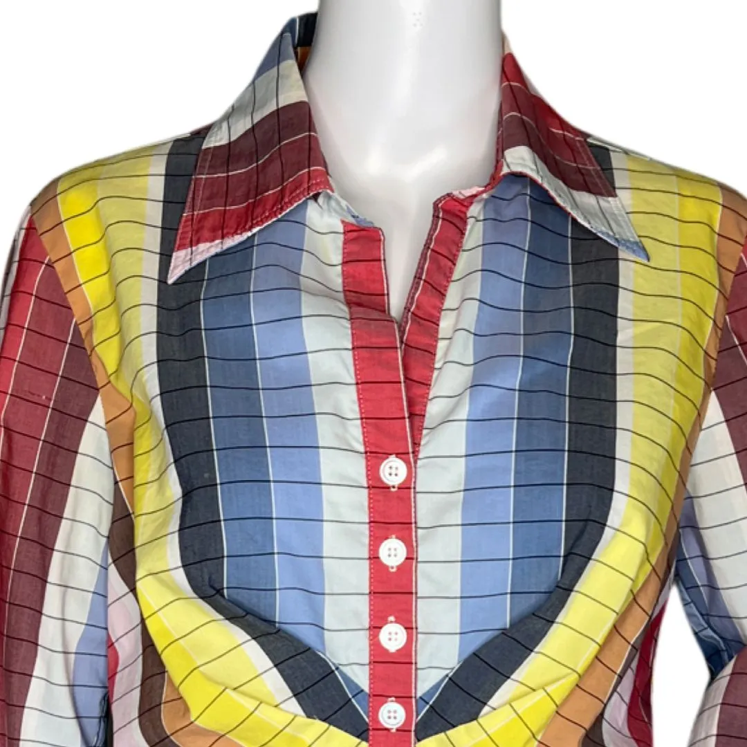 Finley Shirt Womens Medium Multicolor Stripe Button Up Fun Colorful Y2K Retro Yellow - Image 5