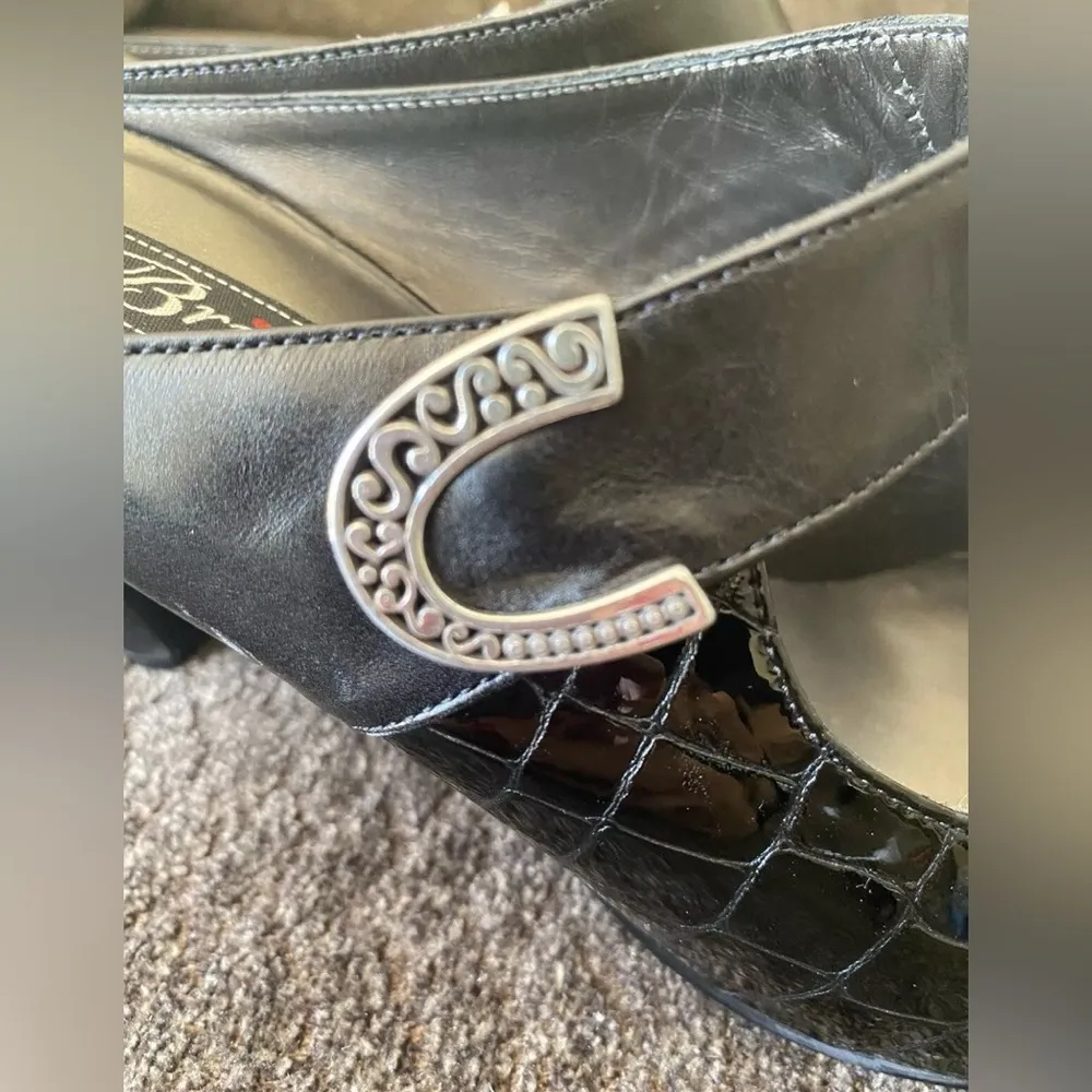 Brighton BEAU Black Patent Leather Croc Mules High Heels Size 8M  -MSRP $235.00! - Image 7