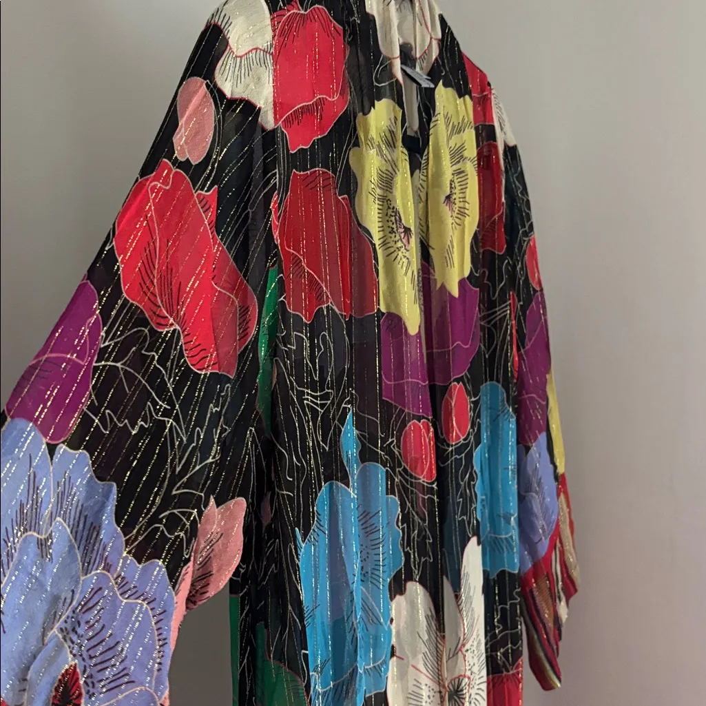 Anthropology Bl^nk London Bea Shimmer Duster Kimono Floral and Metallic Size M/L Black Size L - Image 6