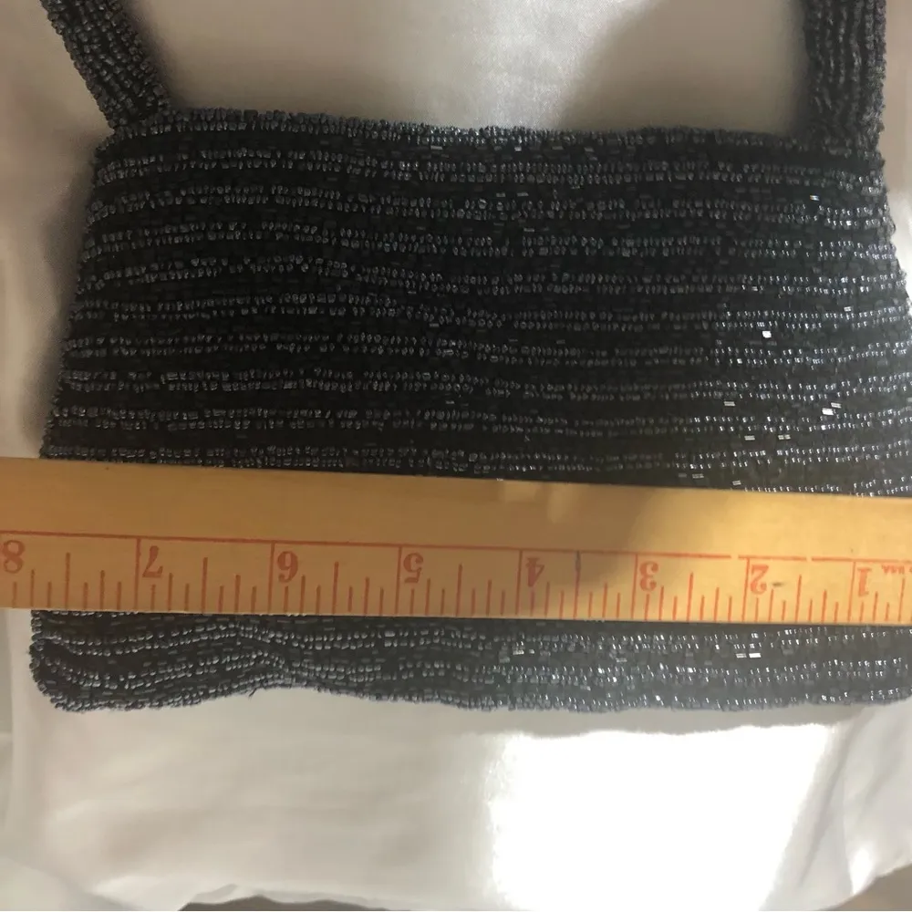 Antique vintage small black beaded purse. - Image 6
