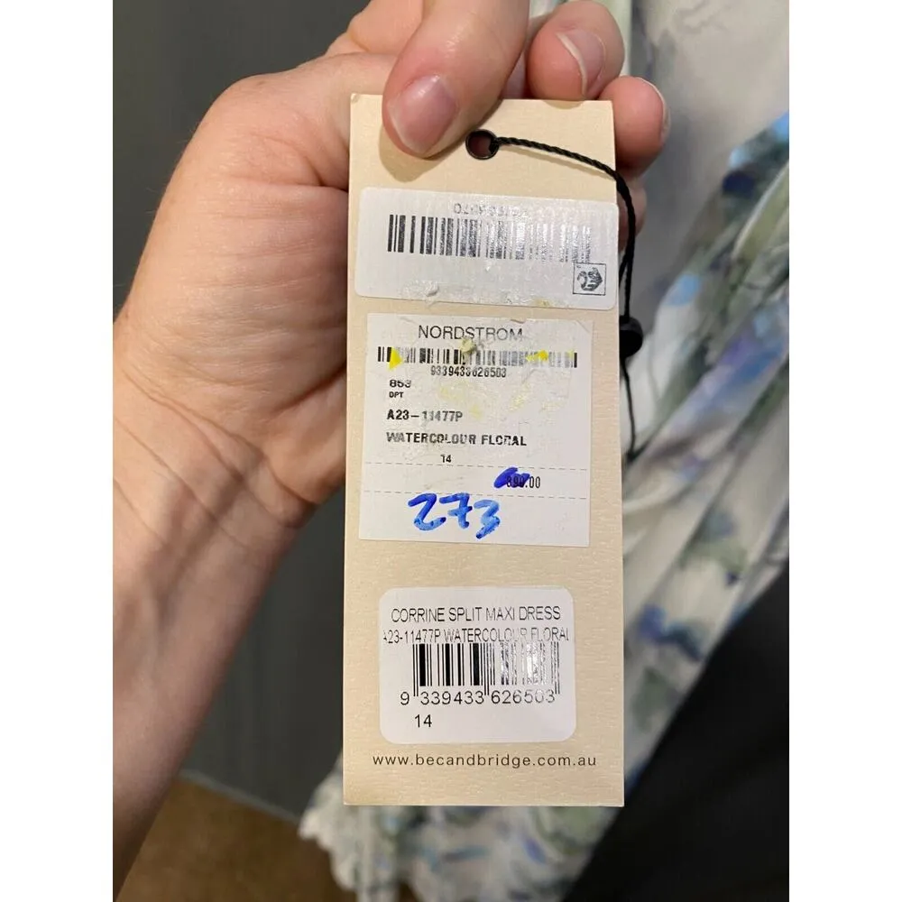 Bec & Bridge Corrine Watercolor Split Maxi Dress Women's 10 White Sleeveless A02 - Image 7