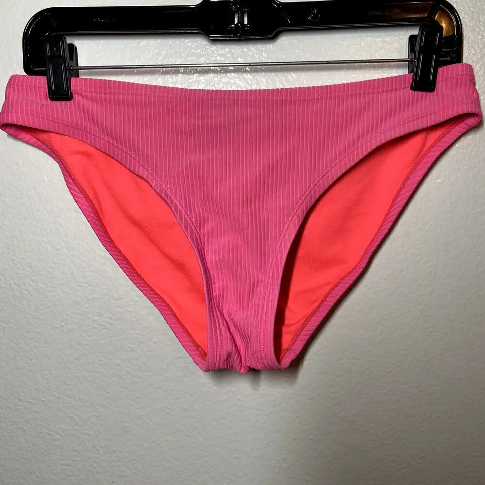 Nike Ribbed Bikini Bottom Swimsuit Nylon Back Logo Hot Pink Medium - Image 6