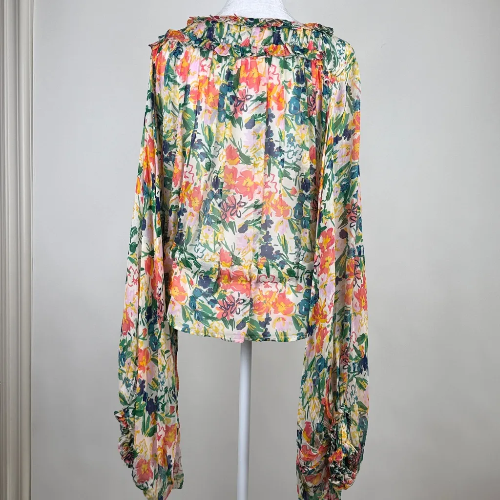Ted Baker Kesara Floral Printed Ruffle Blouse Tie Waist Balloon Sleeves Size 6 - Image 8