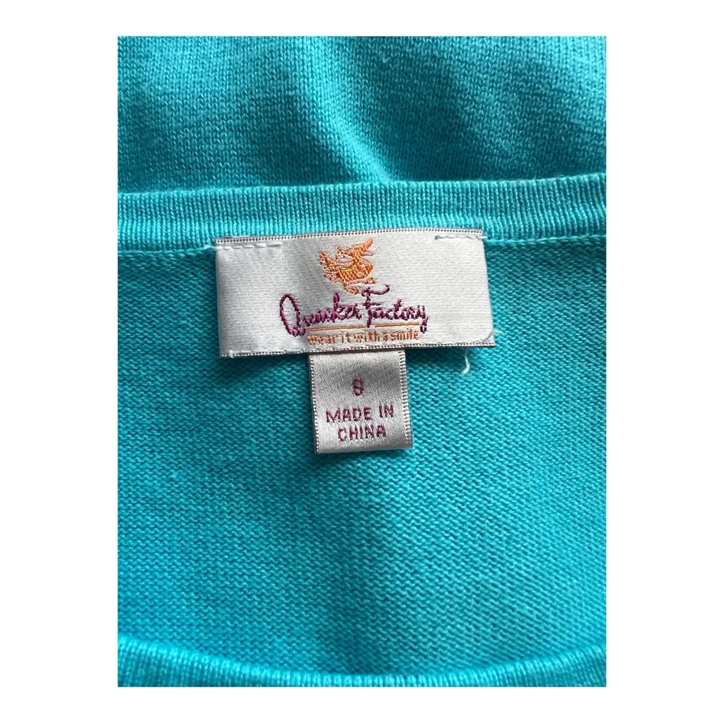 Quacker Factory Sweater Cardigan 2 piece look sequin sweater. SZ. S Blue - Image 5