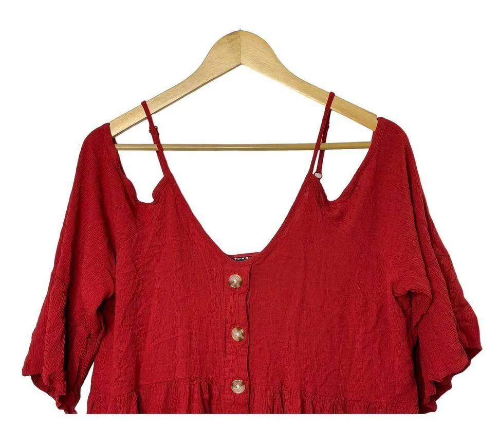 Torrid Red Rayon Crepe Bell Sleeve Cold Shoulder Top Women's 3 3X 22-24 - Image 3