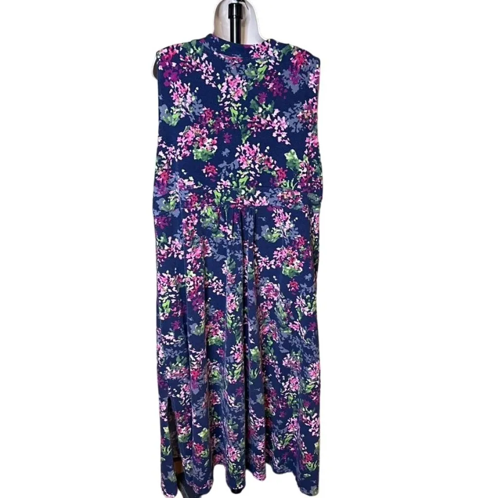Lands End Long Sleeveless Floral Dress Faux Wrap Around Bodice Plus Size 3X u Blue - Image 6