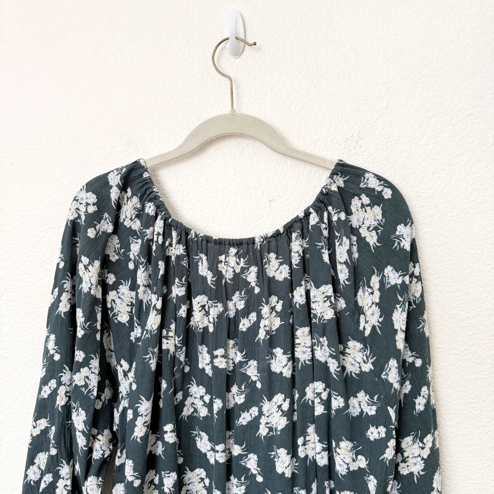 Ralph Lauren Denim & Supply Sz XL Green Floral Print Scoop Neck Boho Peasant Top - Image 4