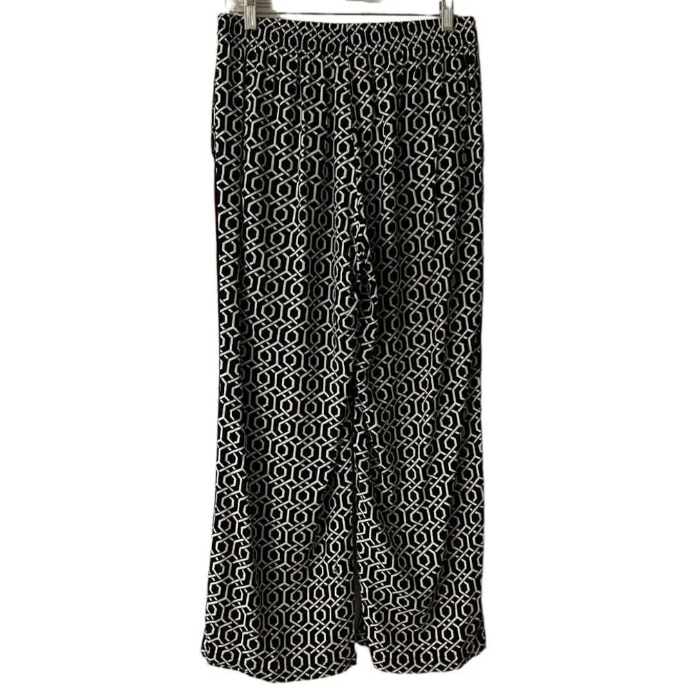 Crown & Ivy Rayon Print Black White Pull On Pants Size Medium - Image 3
