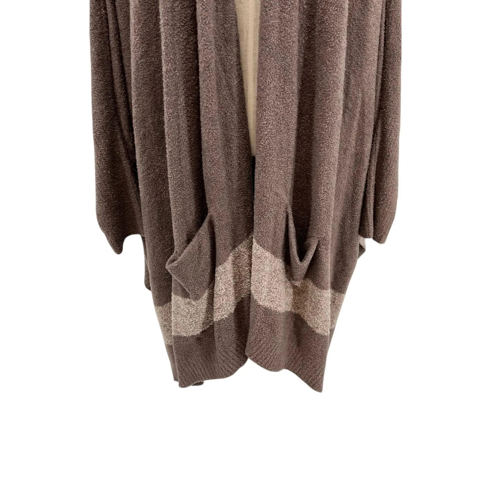 Barefoot Dreams CozyChic Cliffside Wrap Open Sweater Striped Brown One Size Plus - Image 4
