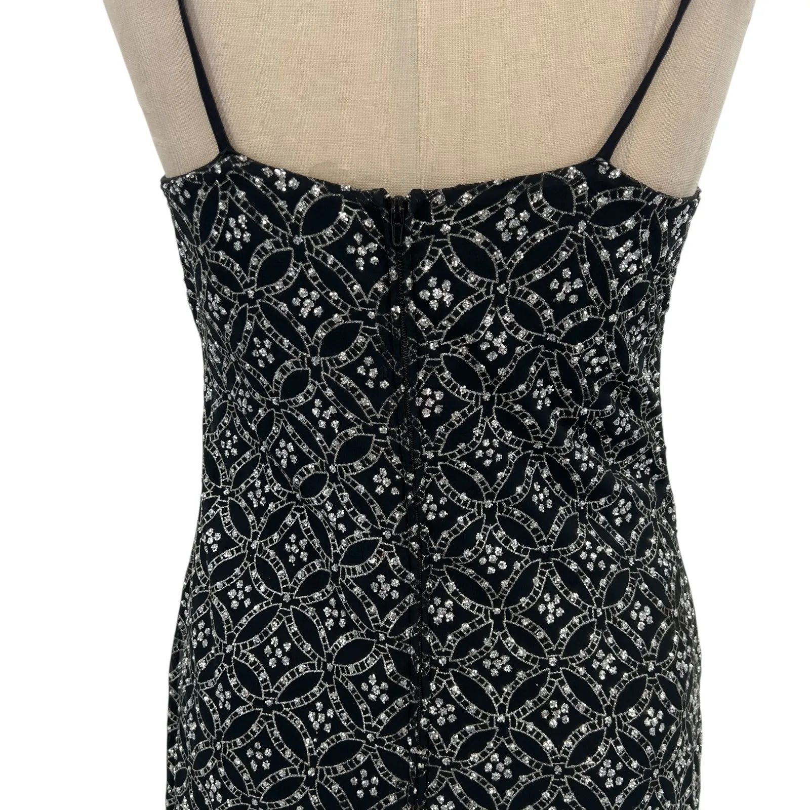 Betsey Johnson Luxe Vintage Slip Dress‎ Mini Glitter Black Gold Size Small - Image 8