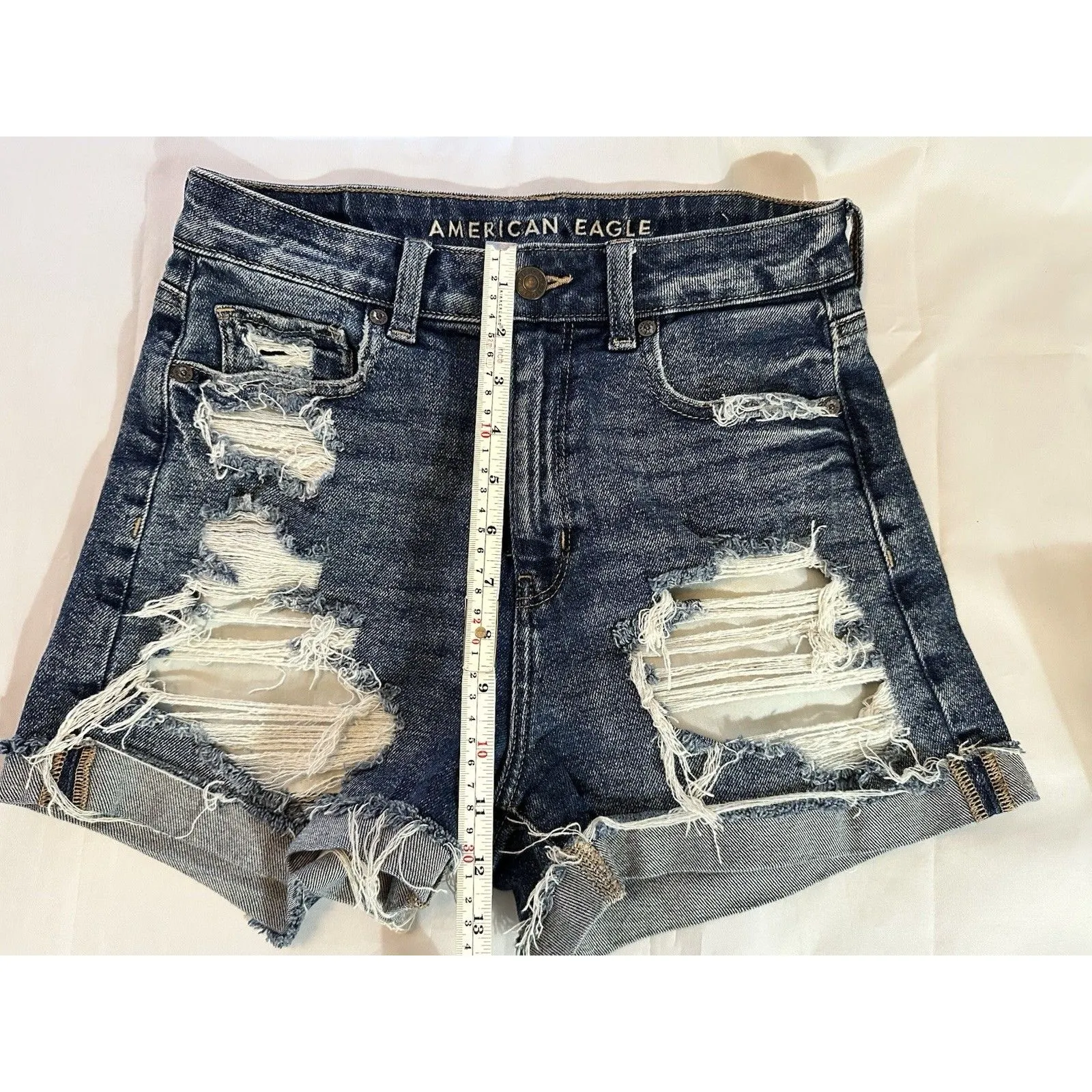 American Eagle Shorts High Rise Mom  Short Jean Distressed Dark Wash Sz 4 - Image 3