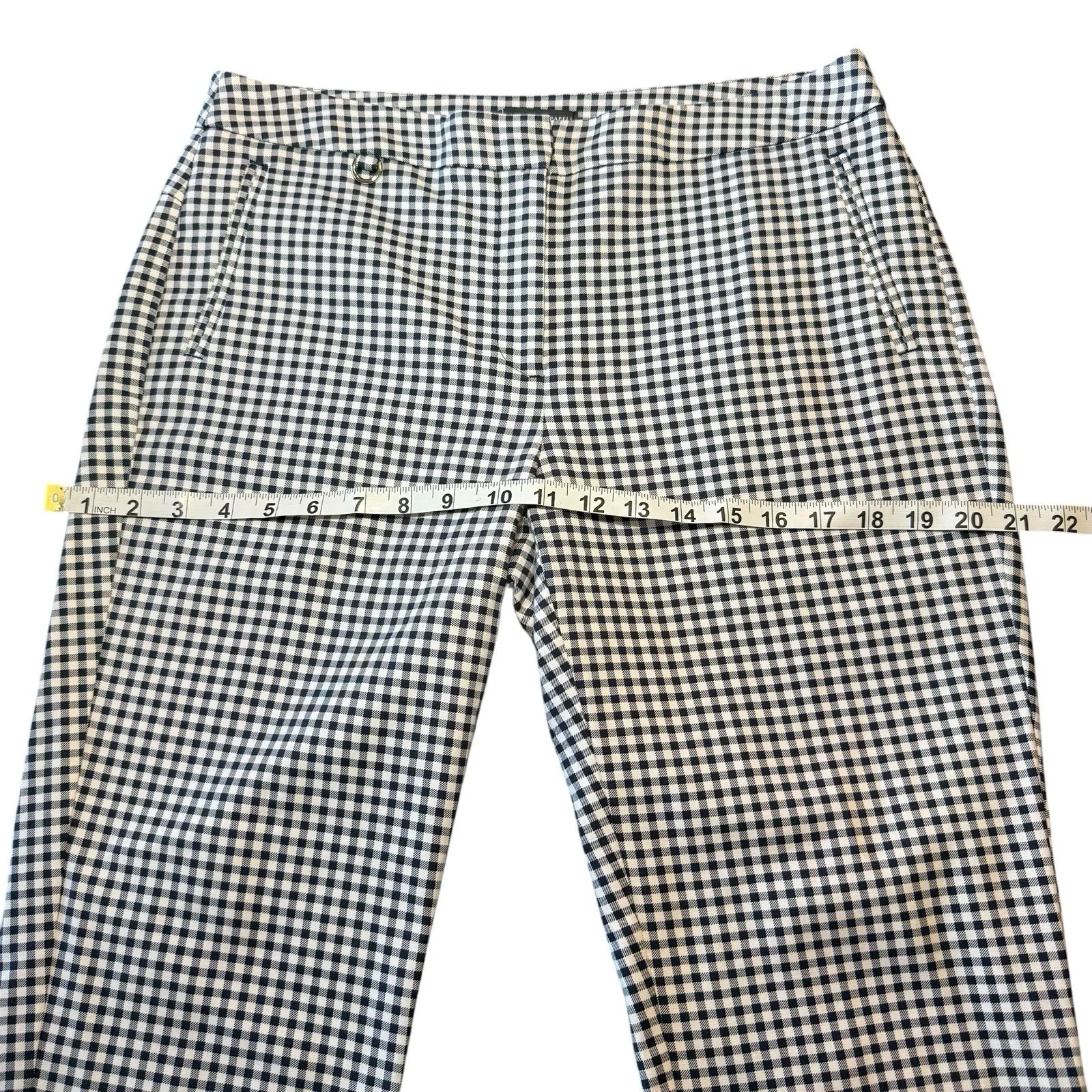 Adrianna Papell Dark Blue &‎ White Gingham Print Cotton Stretch Pants Women's 10 - Image 9
