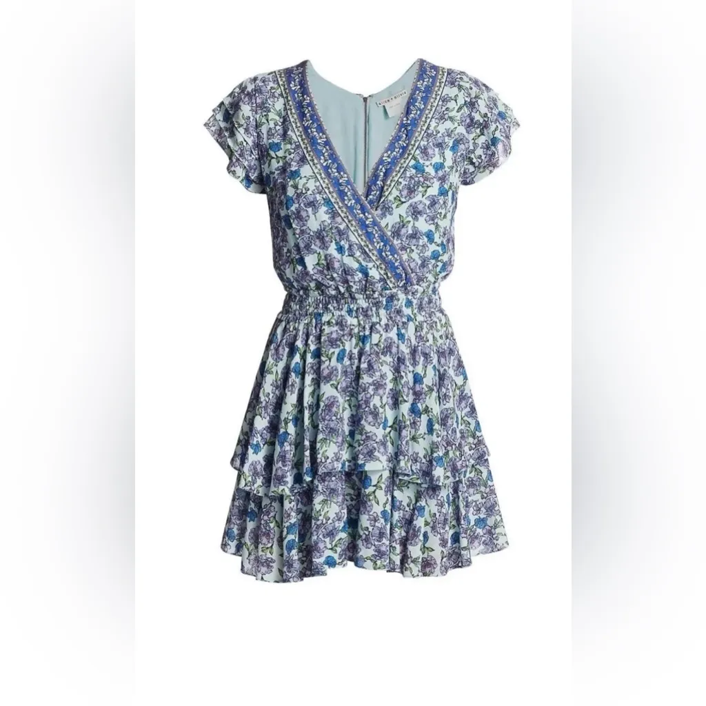 Alice + Olivia $440 Mariska Blue Purple Floral Romper Mini Dress Bohemian Fairy - Image 2