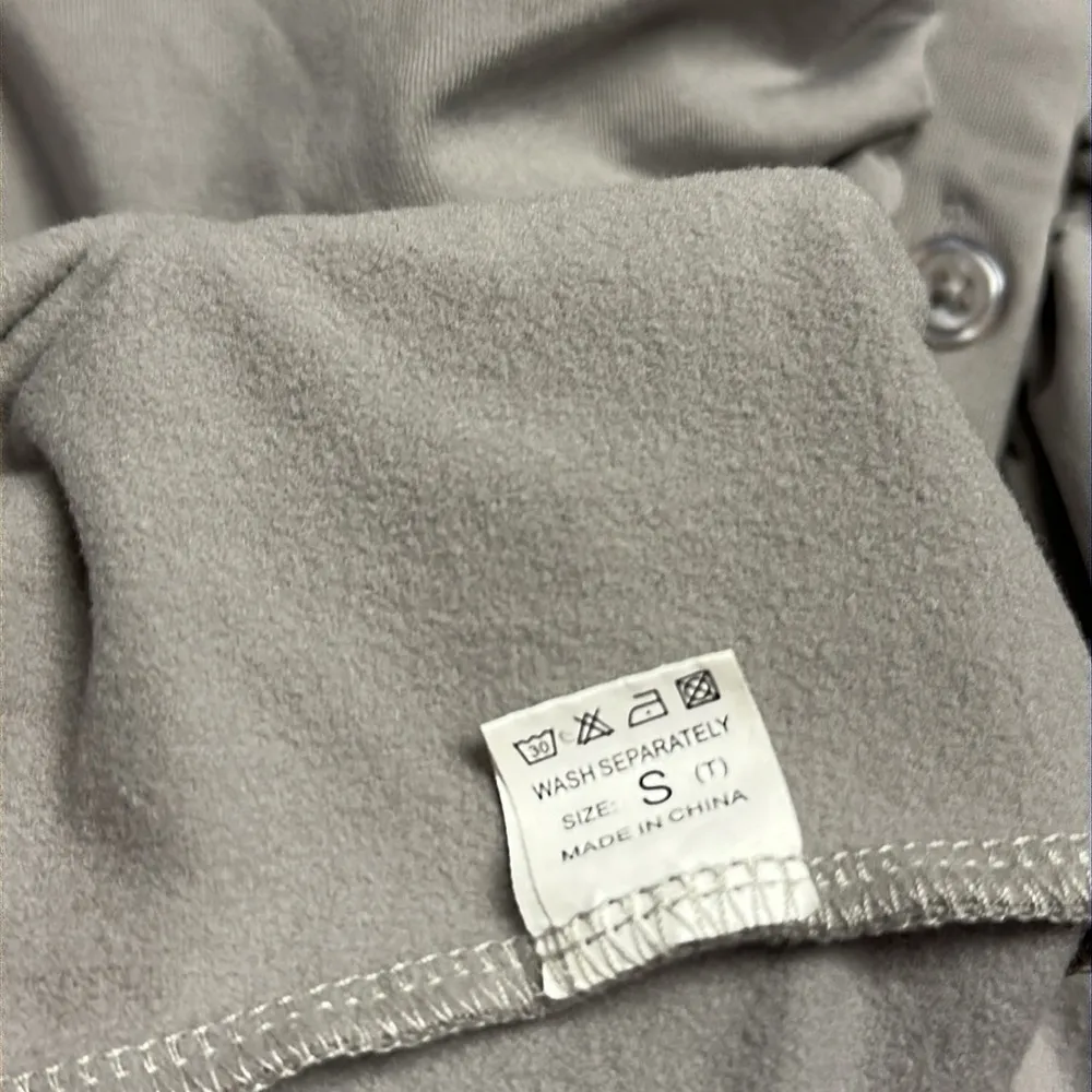 Gray Long Sleeve Ruched Full Button Up Pointy Collar Mini Dress Womens Small - Image 11