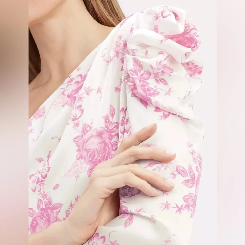 Retail $350 LES REVERIES ONE SHOULDER FLORAL SILK TOP BLOUSE LOVE SHACK Size 0 - Image 3