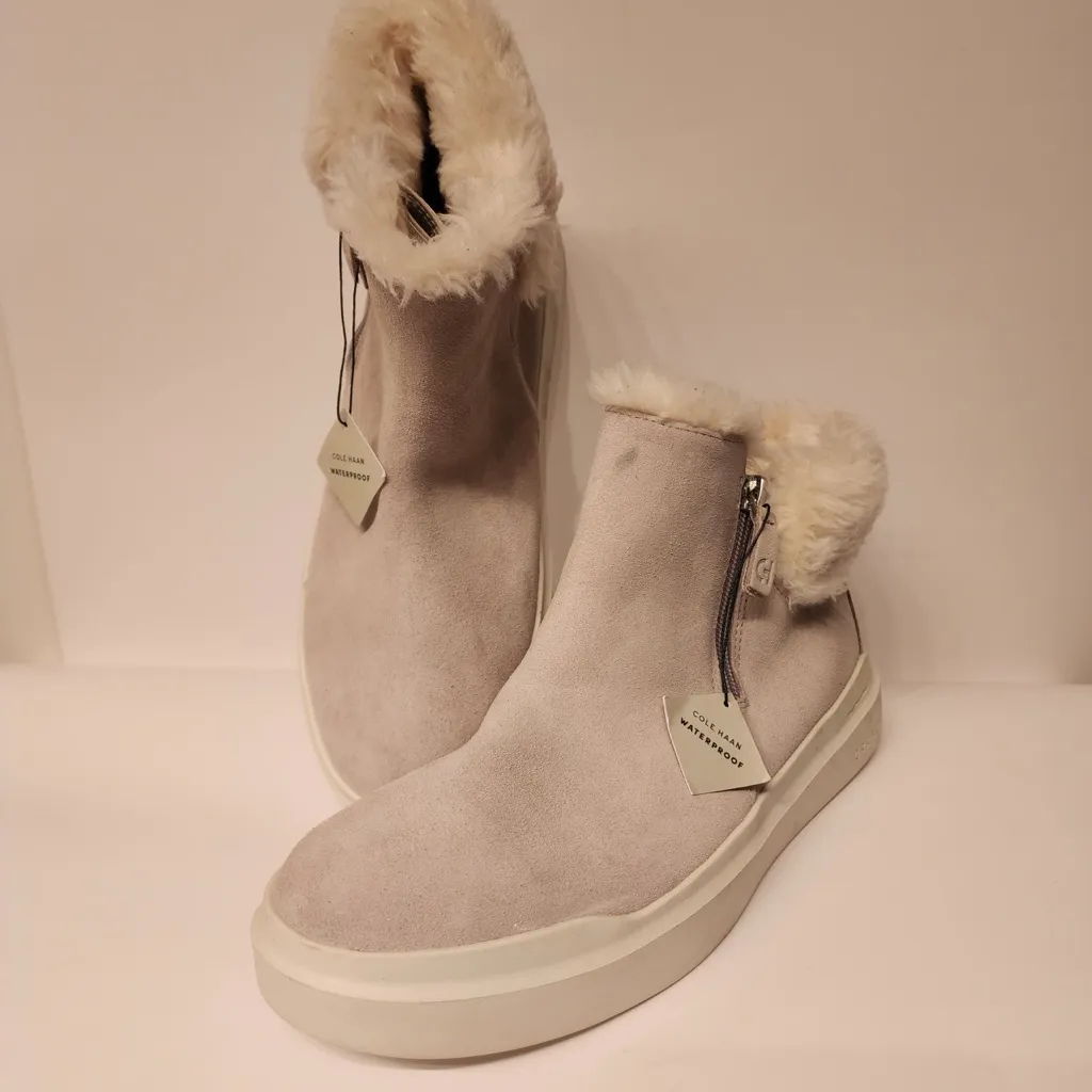 Cole Haan Grandpro Rally Round Toe Zippered Snow Suede Booties Women's Grey 10 - Image 4