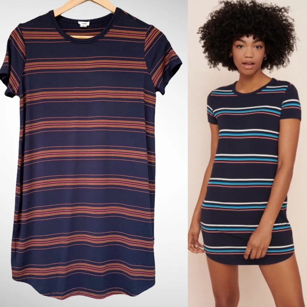 GARAGE T-Shirt Dress Striped Navy‎ Red Mini Sporty - Image 2