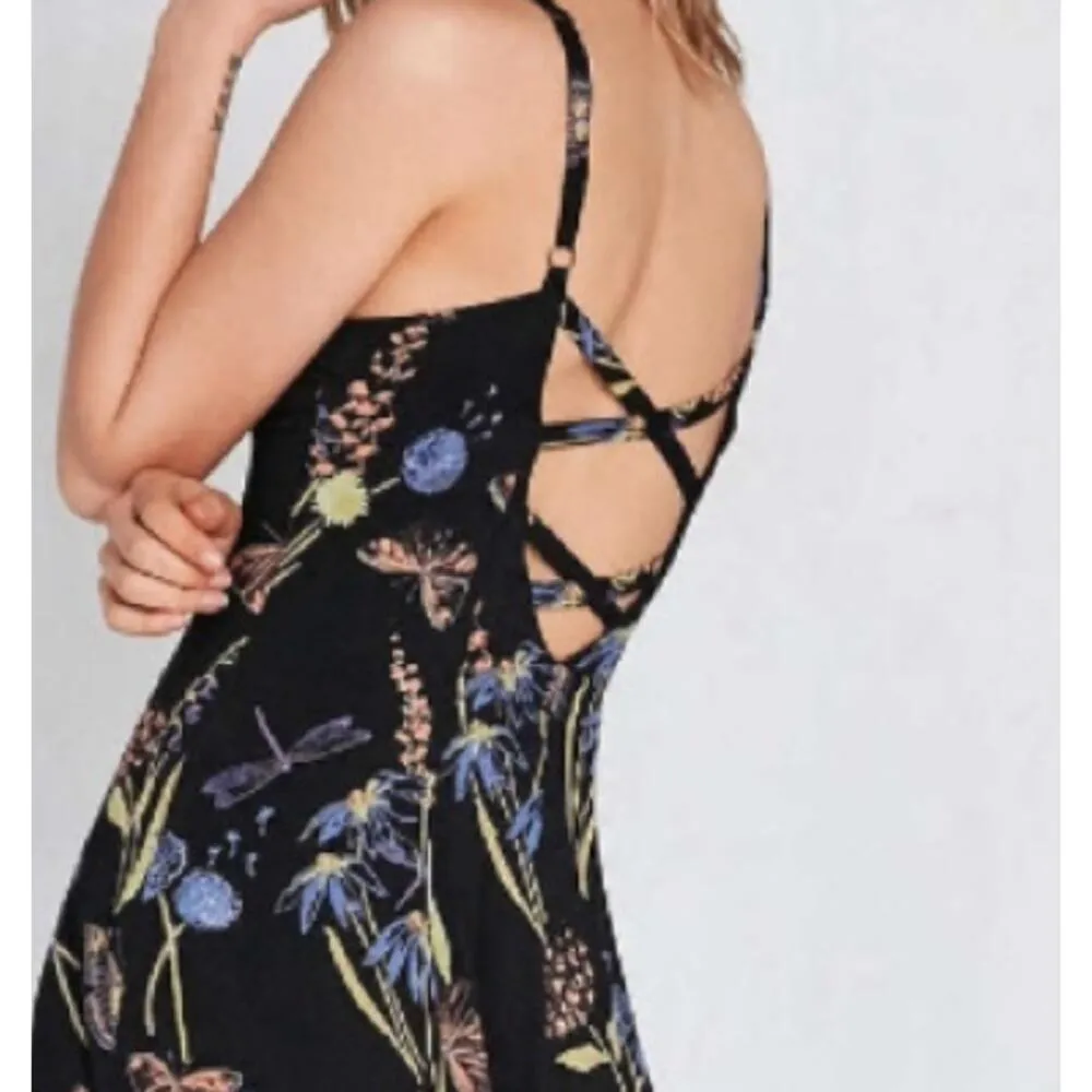 Kimchi blue Graziano floral button Down Summer Midi Black dress Rayon Small - Image 2