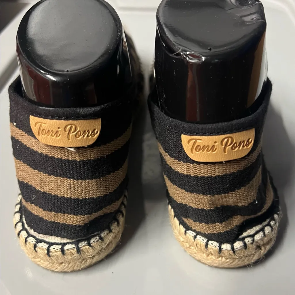 3 x $50 Elegant Striped Espadrilles in Black and Brown Toni Pons Size 9 - Image 4