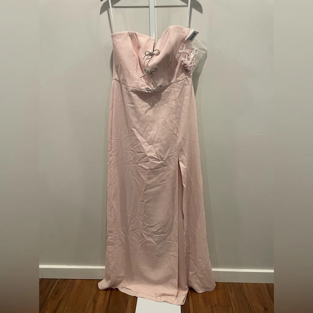 After Six Strapless Notch-Neck Crepe A-Line Dress With Rhinestone Bows‎ Size 16 - Image 3