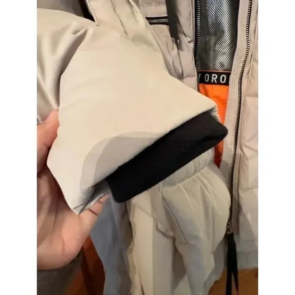 OroLay Puffer Coat Jacket with Hood Knee Length Green Quilted Padded Winter Warm Orange Size M - Image 13