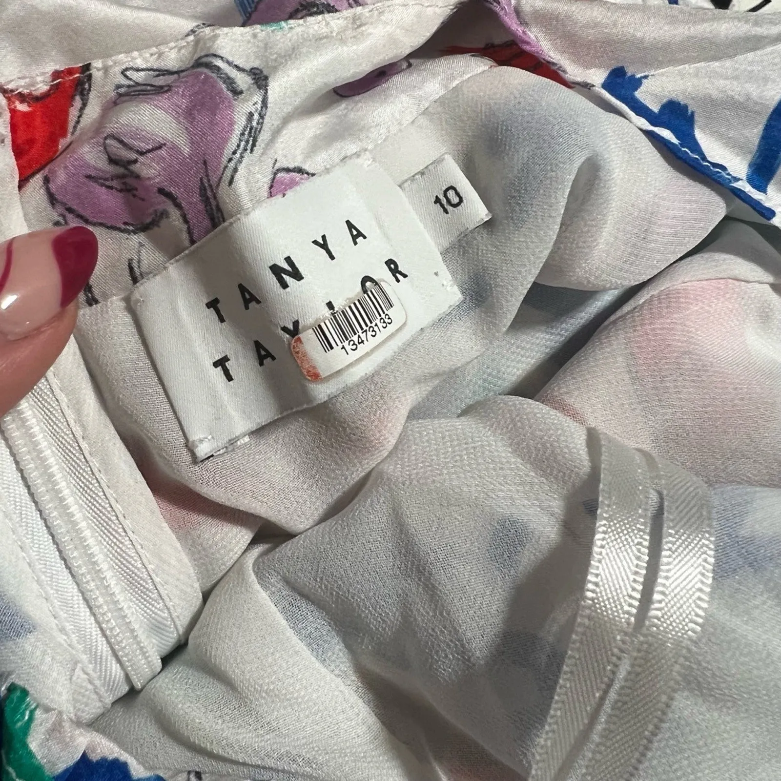 Tanya Taylor White Colorful Flamingo Wrap Bodice Teigan Silk Midi Dress 10 - Image 6