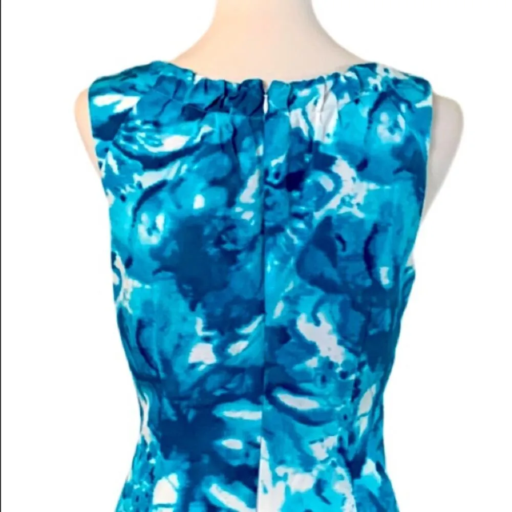 Calvin Klein Linen Sheath Dress Teal White Abstract Print Women's Size 6 - Image 8