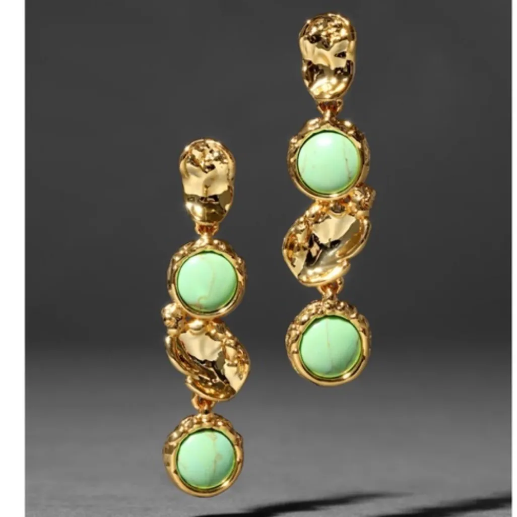 NWOT Alexis Bittar Gold and Green Statement Earrings - Image 2