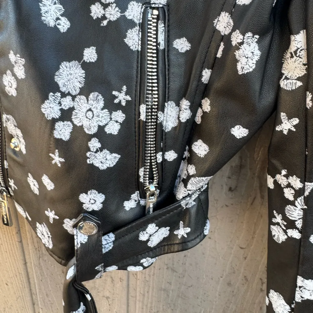MICHAEL Michael Kors Black Floral Leather Jacket Size M - Image 4