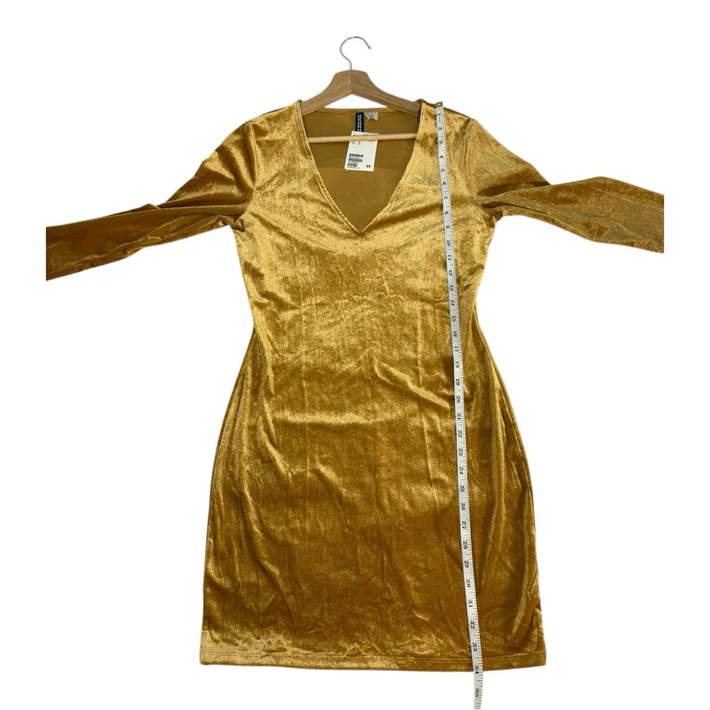 H&M  Gold Velvet Bodycon Mini Dress Women’s 12 Deep V Party NYE Holiday NWT - Image 10