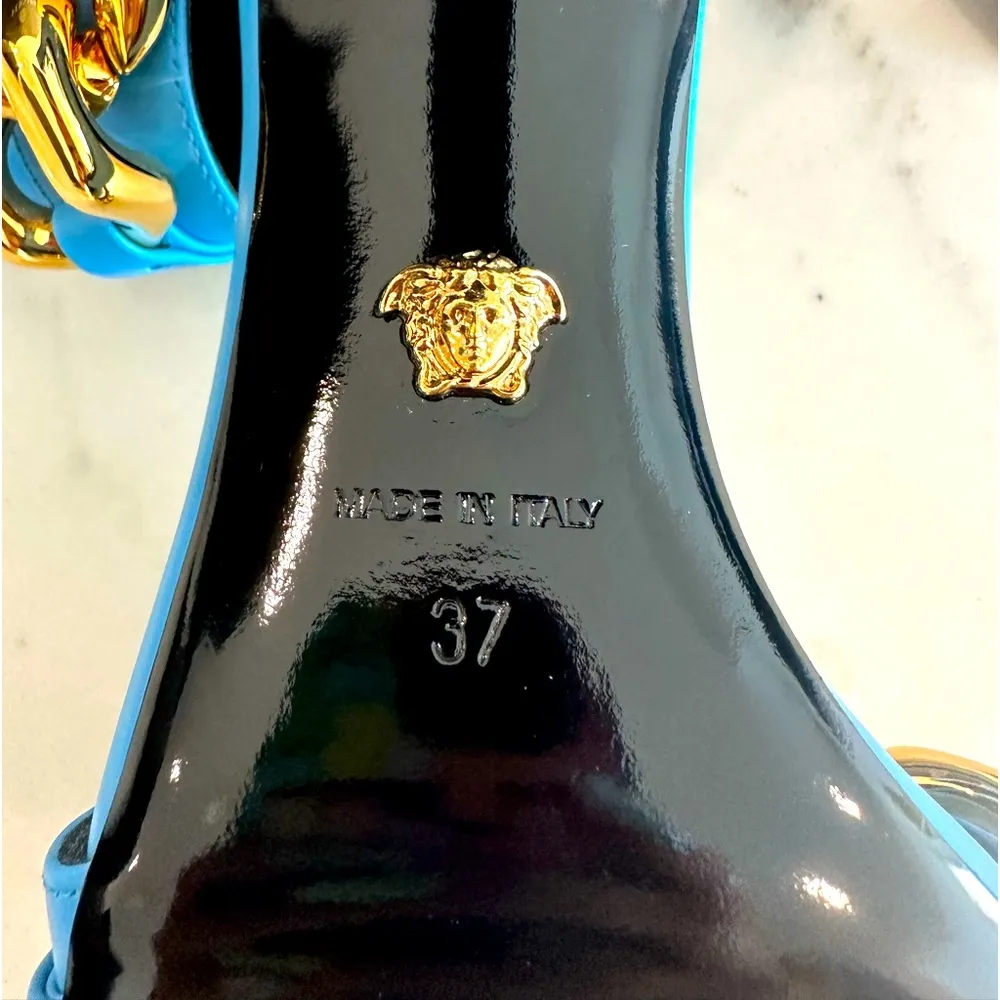 Versace Medusa Chain Mid Heel Slide Sandals - Image 6