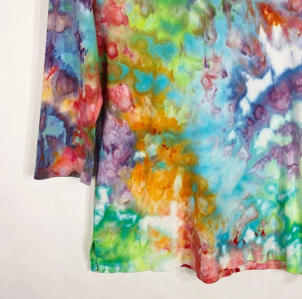 Hanes Womens Small Top Tie Dye Electric Love Hooded Blue Purple Pink Green 252 - Image 3