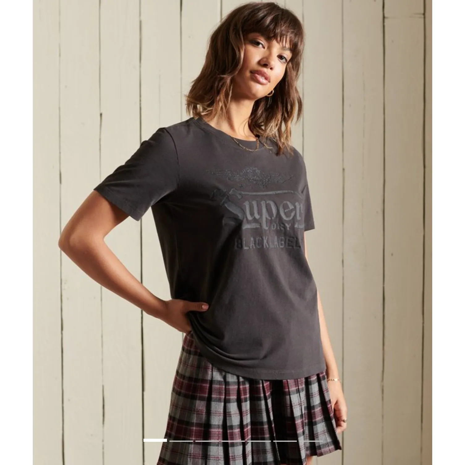 Superdry Black Label T-Shirt Women US 6 Black Out Graphic Logo Short Sleeve Moto - Image 3