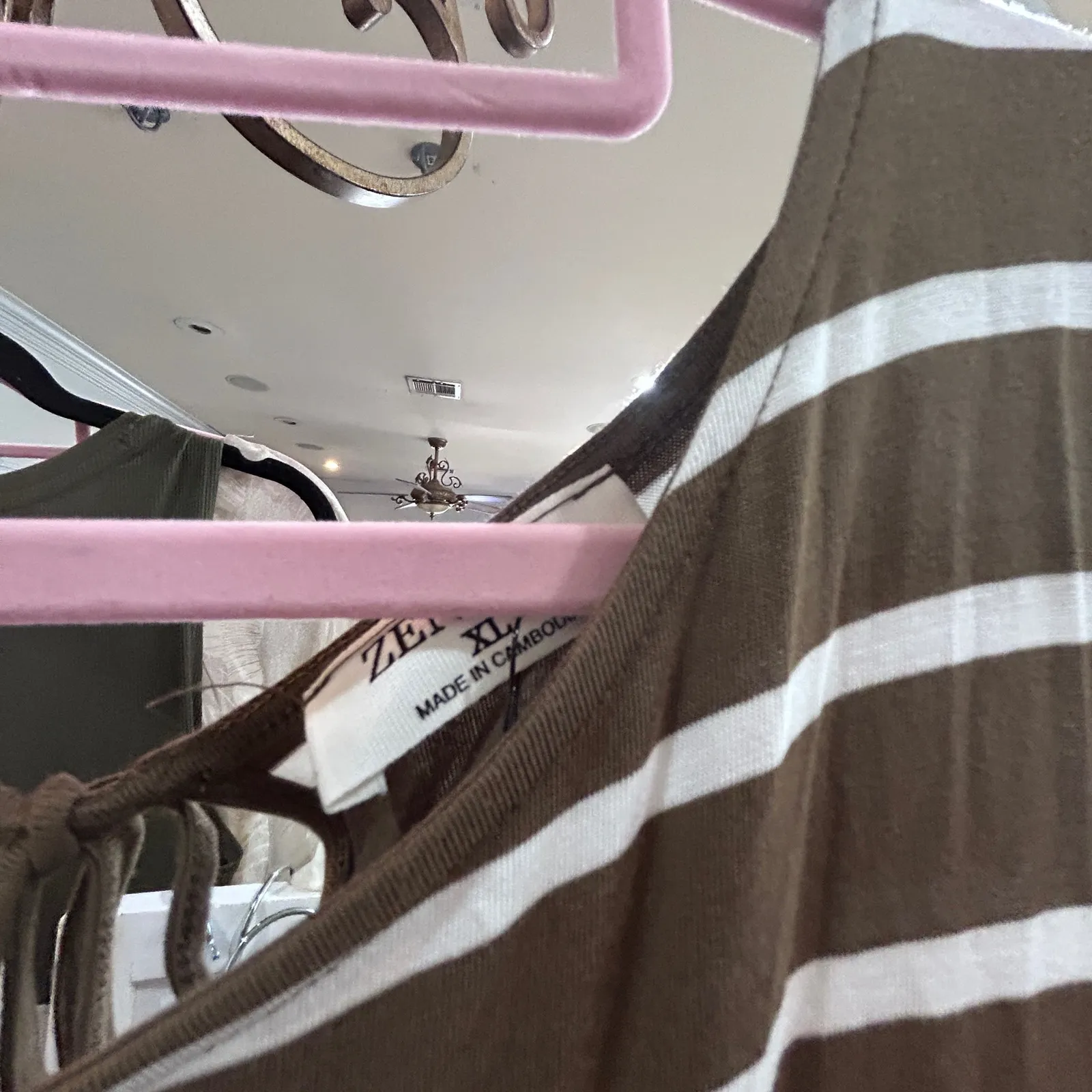 Zenana Olive Green White Stripe Jumpsuit Wide Leg Tie Back XL - Image 5