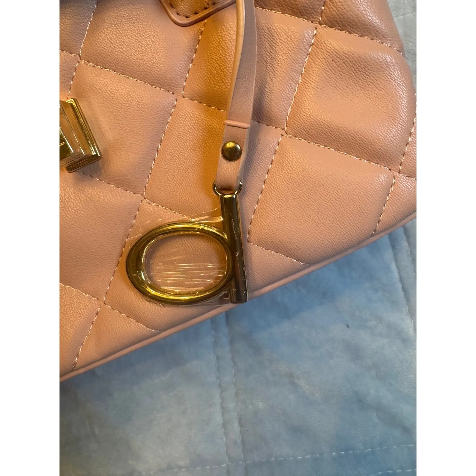 Bebé Quilted  Satchel Top Handle Bag Gold Accents Blush Pink Purse - Image 3