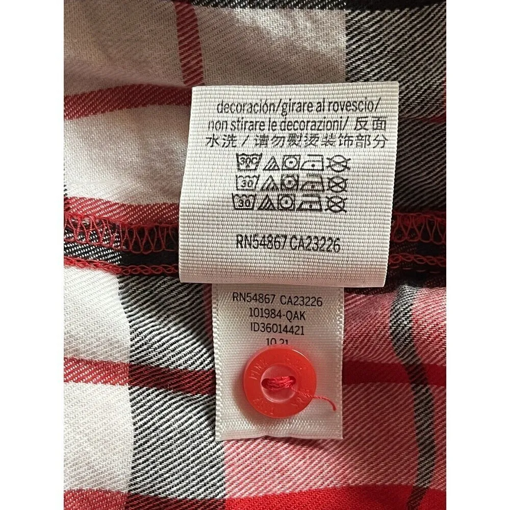 PINK Victoria’s Secret Women’s Plaid Pajama Top L Red Button Up Flannel Lounge - Image 7