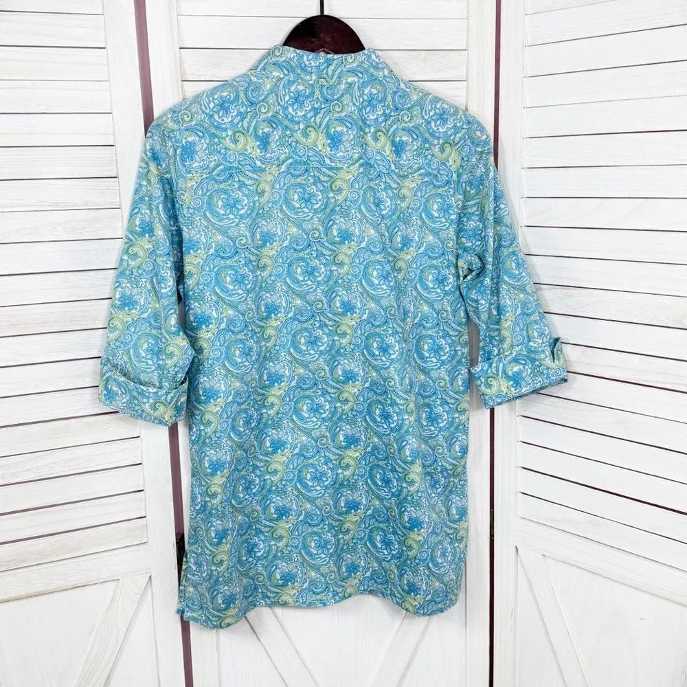 Real Clothes Saks‎ Fifth Ave Paisley Button Up Shirt Green Blue 4 - Image 8