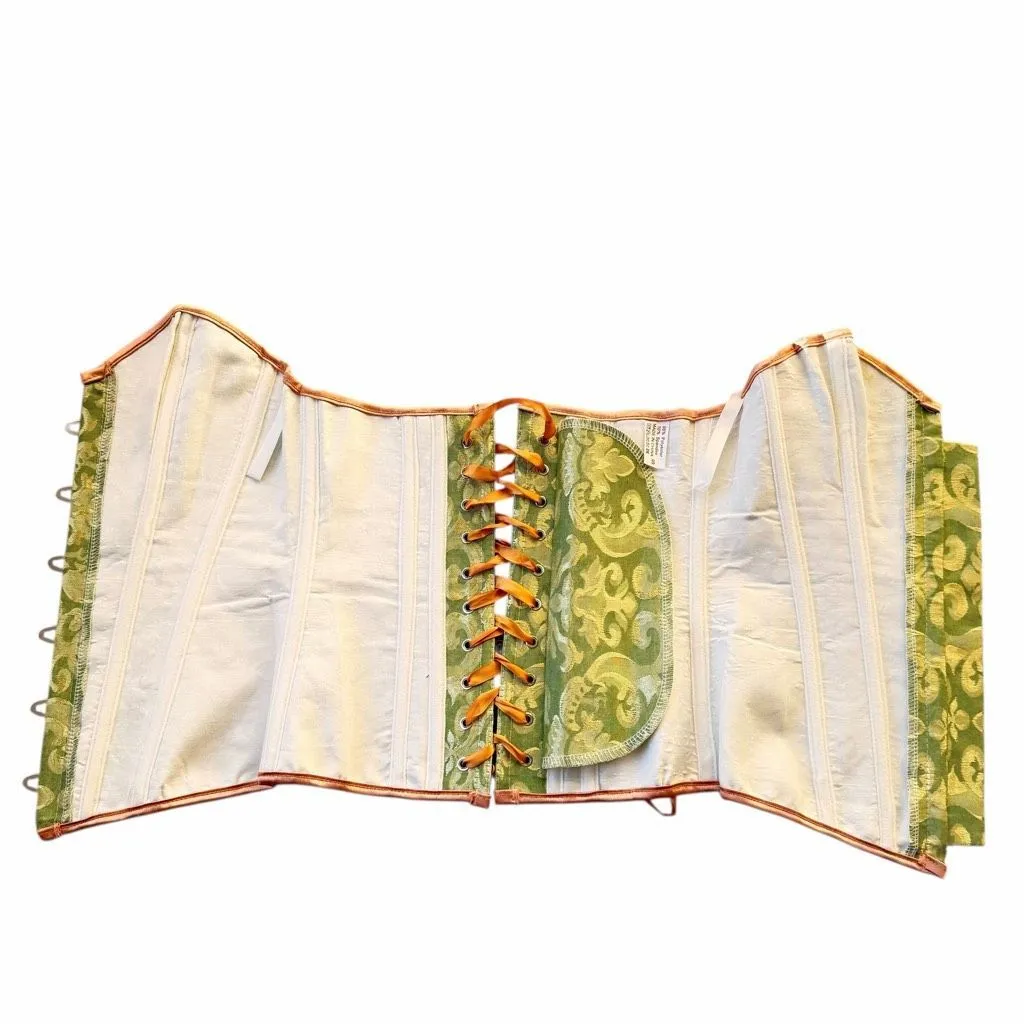 Hook Lace Canvas Sexy Brocade Waist Training Corset Green Sz S #2547 - Image 4