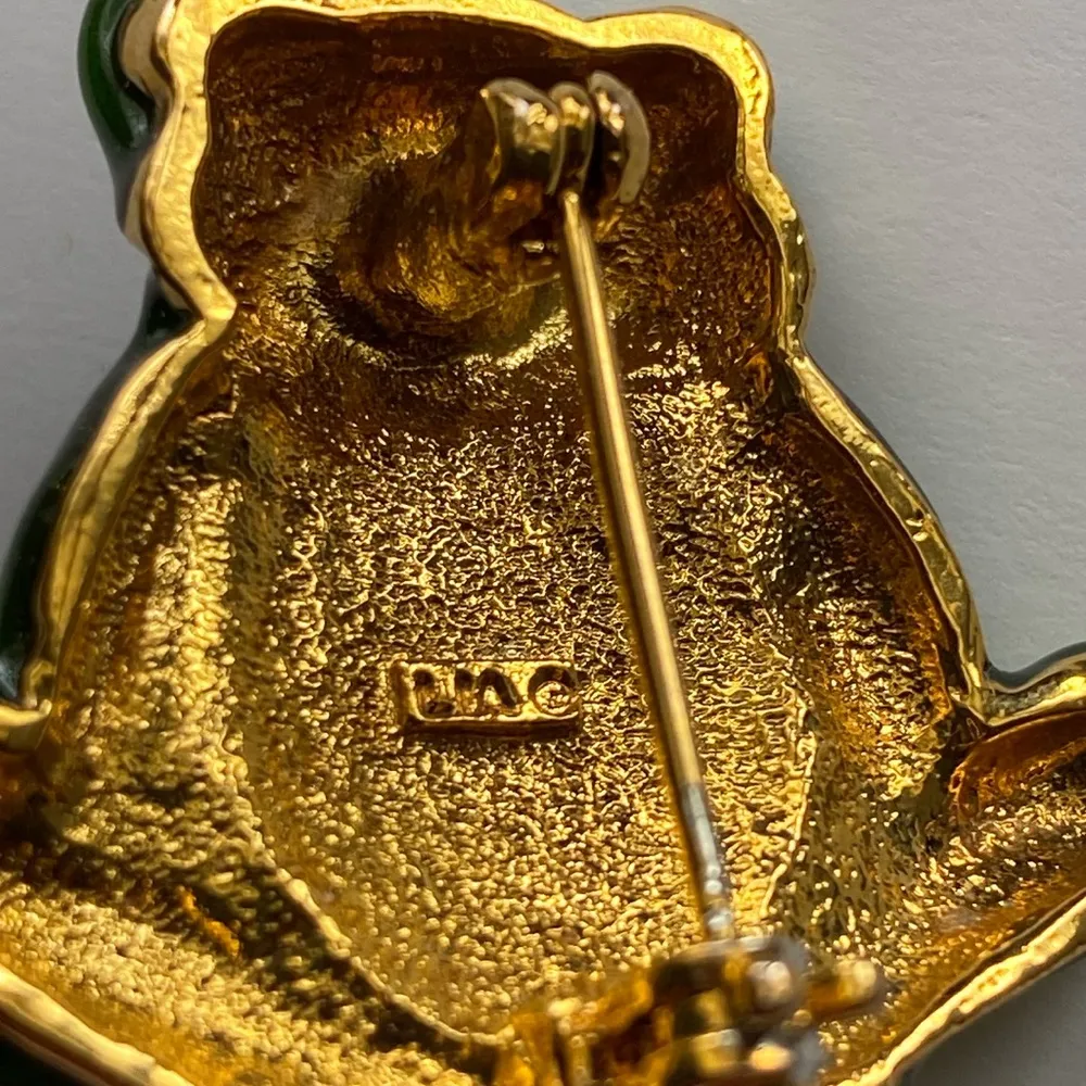 Signed Lia Lianna VTG 1980s Enamel Crystal Frog En tremblan Flower Pin Brooch - Image 7