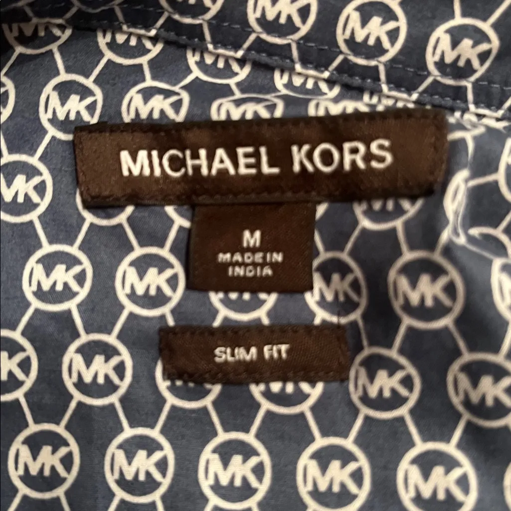Michael Kors Navy and White Logo Pattern buttons down Shirt - Image 6