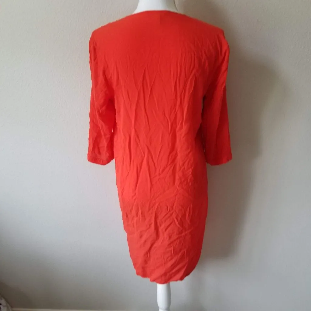 H&M Womens Bright Orange Tunic Dress With 3/4 Sleeves & V-Neck  Size 4 - Image 2