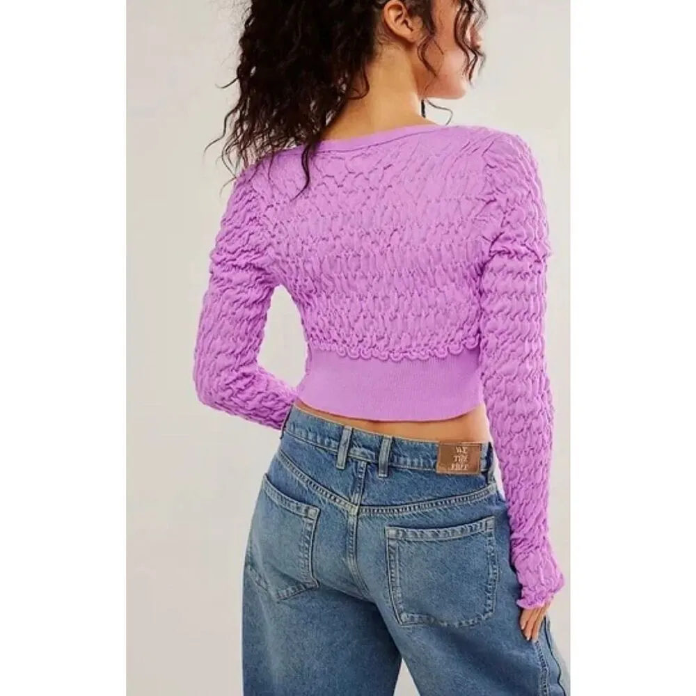 Free People Violet Tie Front Scrunchy Shrug Sz Small NWOT - Image 3