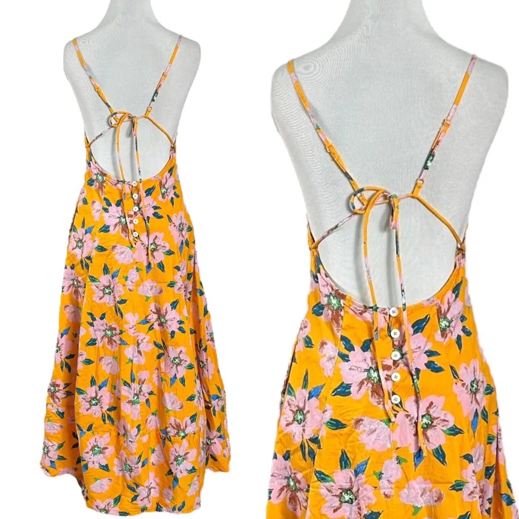 Free People Finer Things Printed Halter Midi Dress Sunshine Combo Small Tropical - Image 11