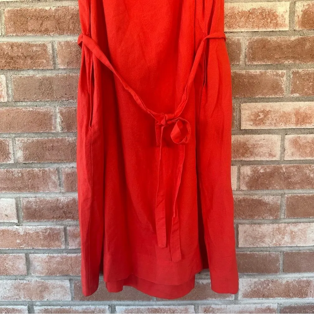 LOFT Flutter Sleeve Linen Blend Shift Dress Orange Red Belted Women’s Large NEW - Image 10