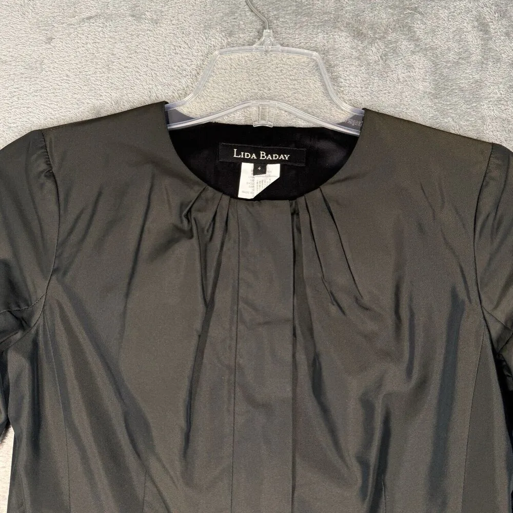 Lida Baday Blazer Women 4 Iridescent Green Satin Office Polished Business Preppy - Image 5