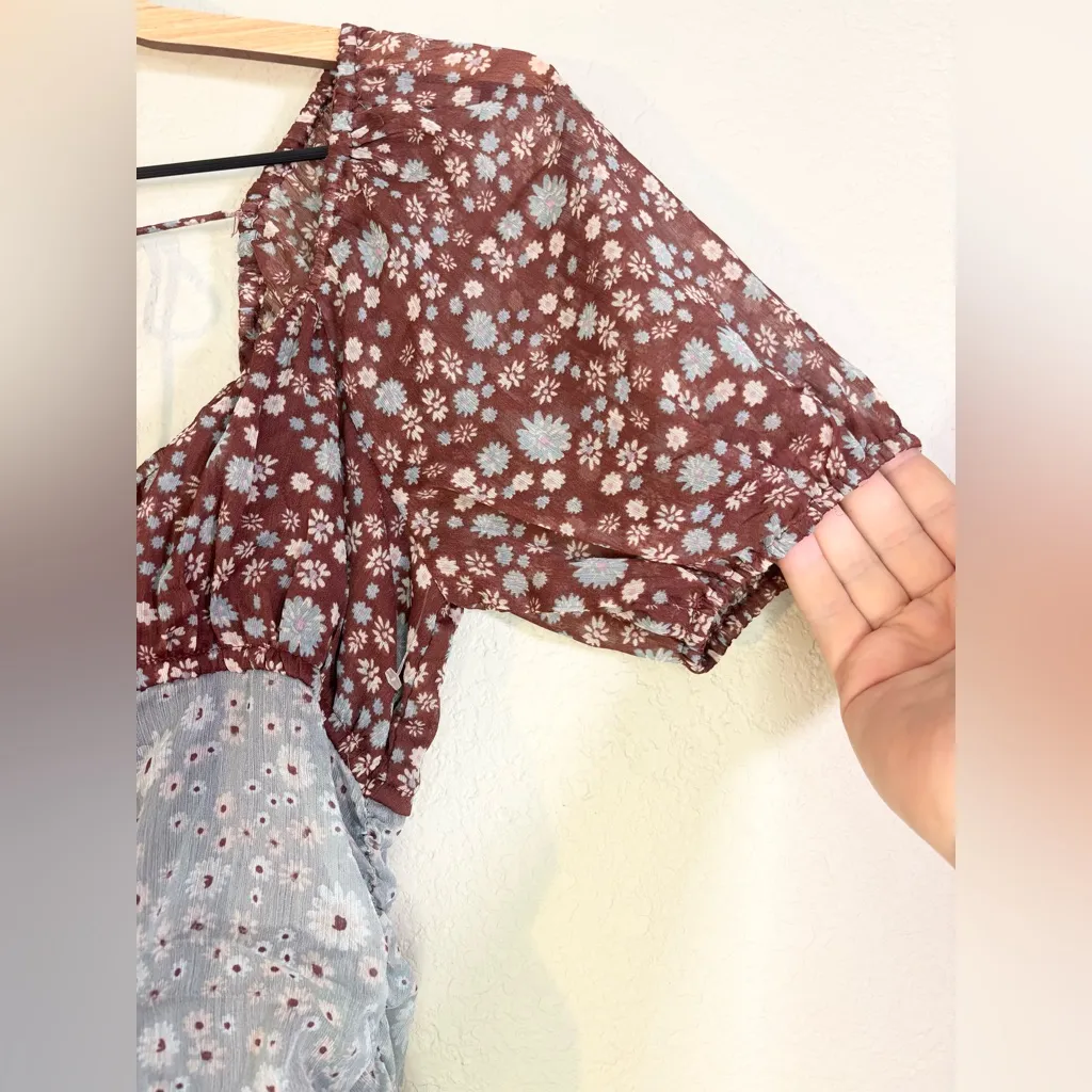 Free People Ditsy Floral Tessa  Ruched Dress in Storm Combo Size XS - Image 7
