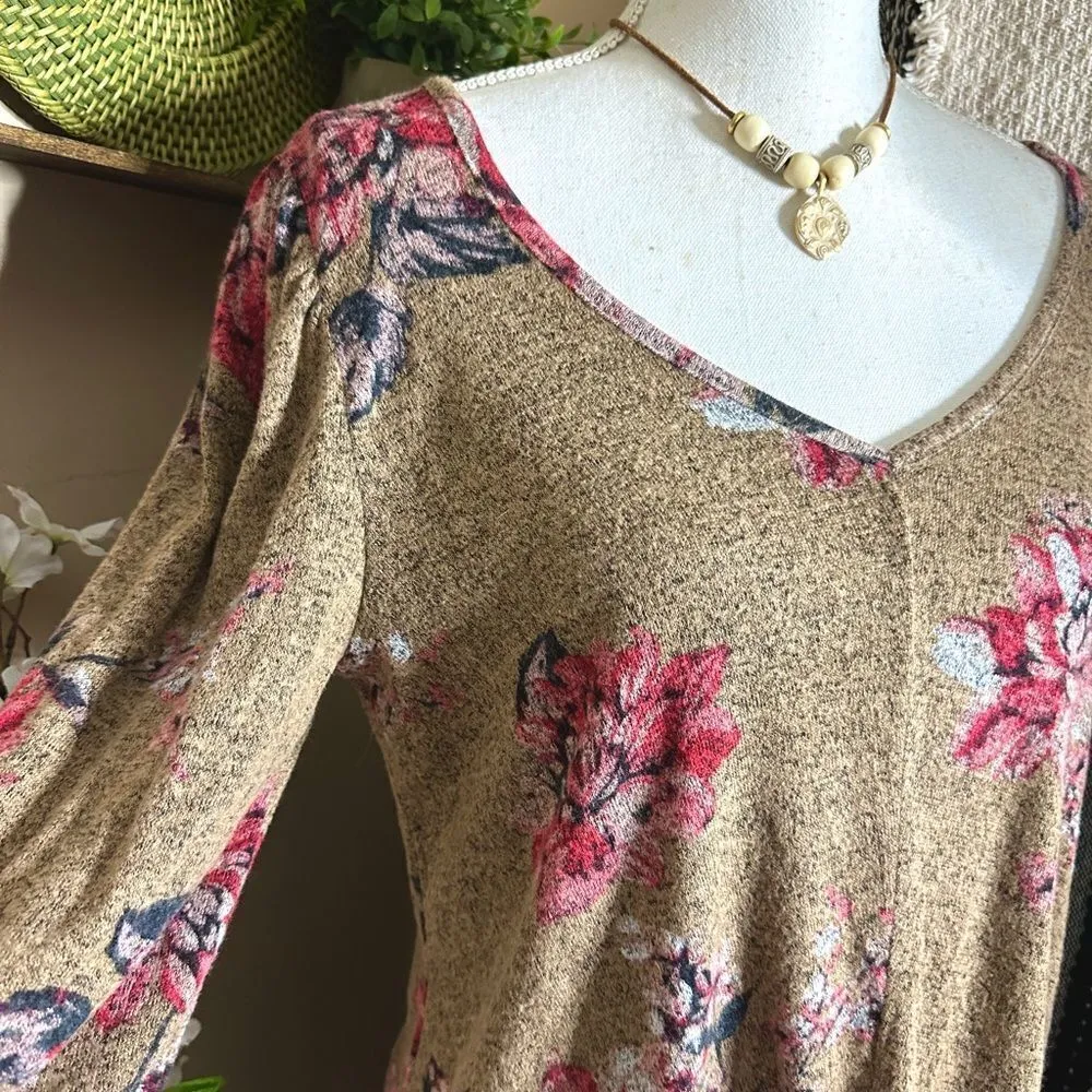 Maurice’s Super Soft Floral Puff Shoulder Long Sleeve Front Twist Blouse - Image 2