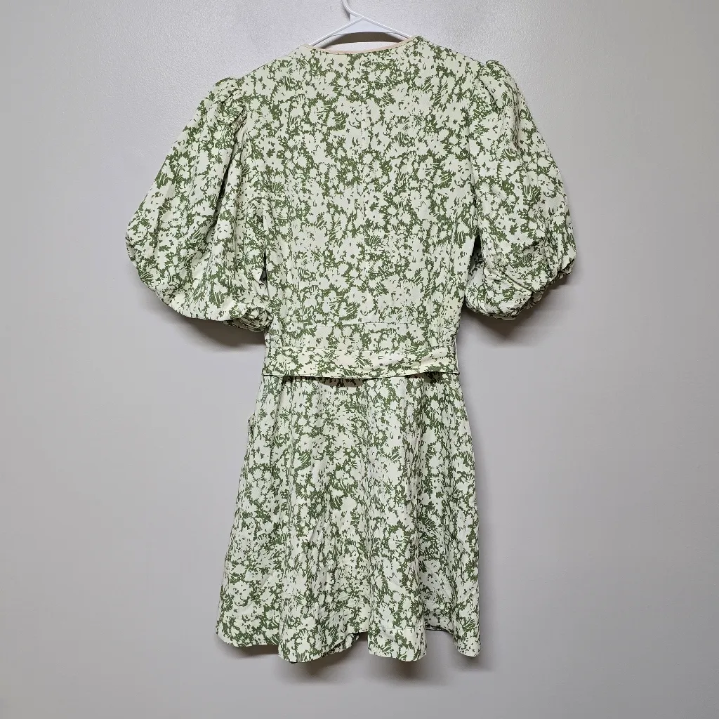Jonathan Simkhai Womens Zaria‎ Floral Belted Wrap Dress Sz 0 Wedding Cottagecore Green - Image 9