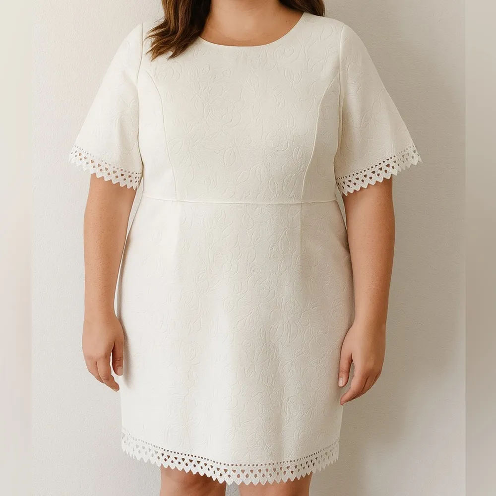 Lily & Taylor Knee Length Wedding Cocktail Floral Dress in White Size 18 - Image 10